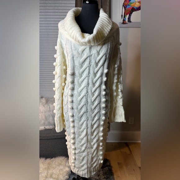 FARM Rio Sweaters - FARM Rio Cream Cable Knit Cowl Sweater